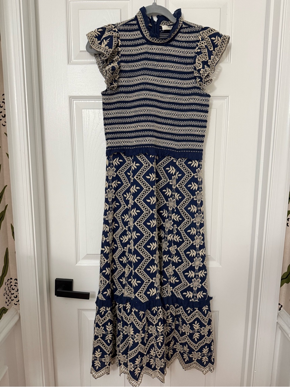 Sea New York Navy and Cream Embroidered Midi Dress - Picture 2 of 4